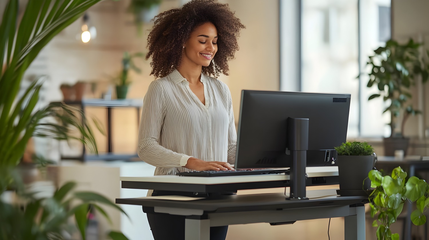 women standing at desk